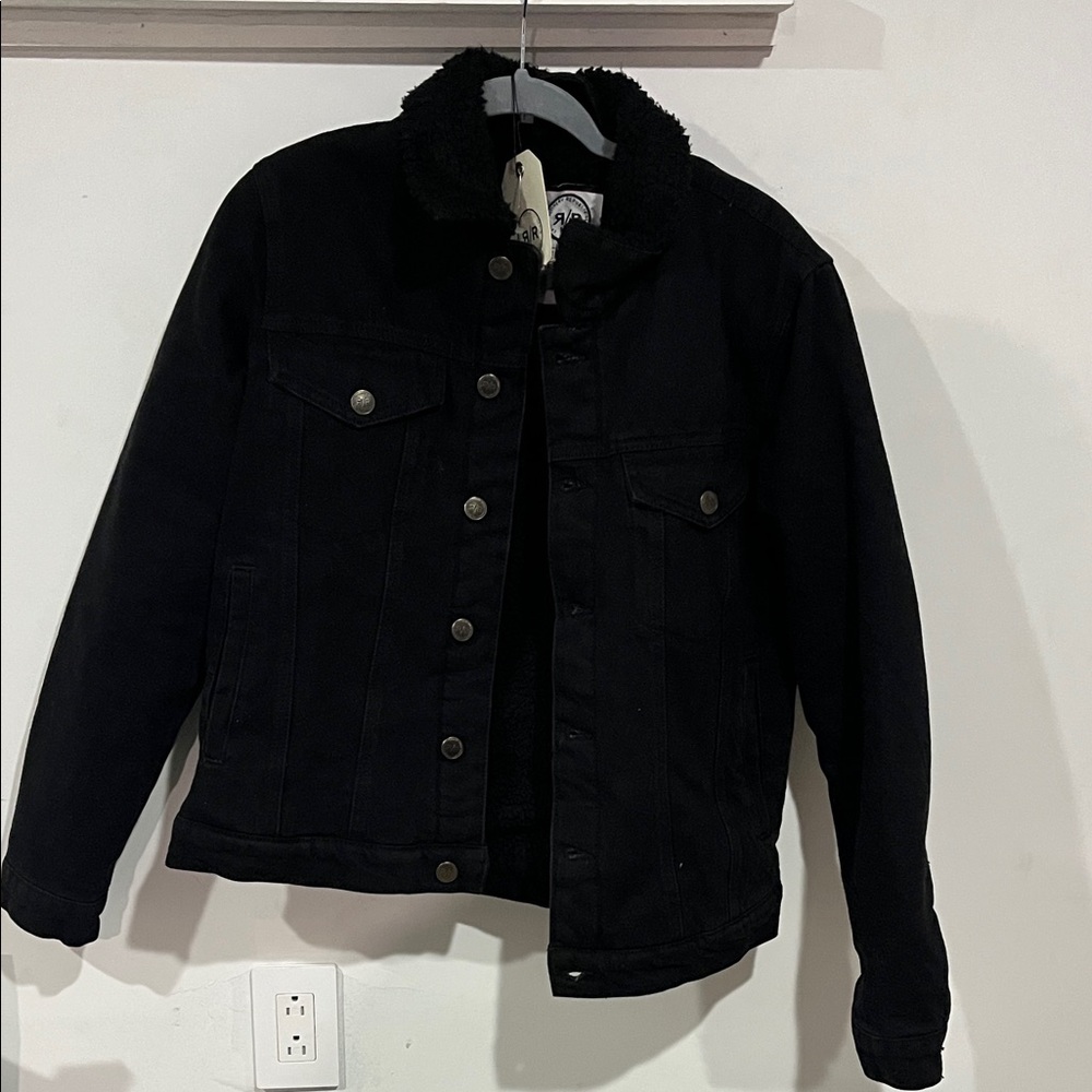 Men's Black Denim Jacket with Sherpa Lining